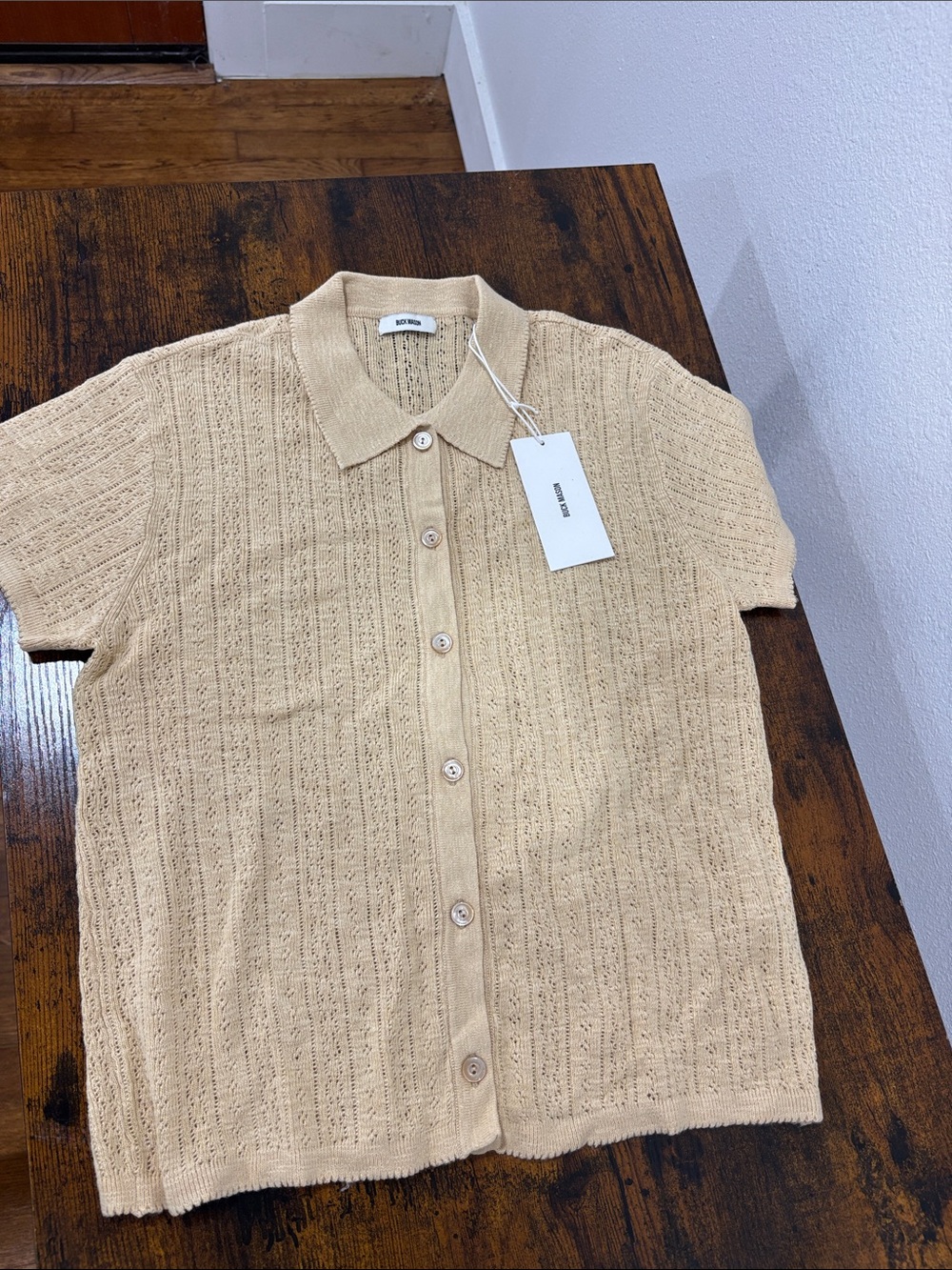 Buck Mason NWT Coastal Linen Pointelle Polo Women’s Medium Golden Haze $138